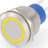 Vandal-proof pushbutton, 2 pole, silver, illuminated  (yellow), 5 A/250 VAC, mounting Ø 22.2 mm, IP67, 4-2213772-9