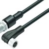 Sensor actuator cable, cable plug, straight to cable socket, angled, 3 pole, 2 m, PUR, black, 4 A, 77 3429 3408 50003-0200