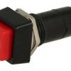 Przełącznik; przyciskowy; PBS12AR; ON-OFF; czerwony; bez podświetlenia; do lutowania; 2 pozycje; 1A; 250V AC; 12mm; 31mm