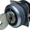 Key switch, unlit, latching, waistband round, black, front ring silver, 90°, trigger position 0 + 1, mounting Ø 22.3 mm, 1.30.24