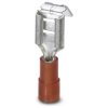 Insulated flat plug sleeve with branch, 6.3 x 0.8 mm, 0.5 to 1.5 mm², AWG 20 to 16, brass, red, 3240529