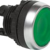 Pushbutton, illuminable, groping, waistband round, green, front ring silver, mounting Ø 22 mm, L21AH20