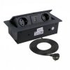 Gniazdo meblowe, blatowe 2x2P+Z 16A 230V + 2xUSB A 2,1A 5V 3m czarny KOMBI BOX