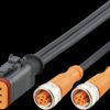 Sensor actuator cable, DEUTSCH cable socket, straight to 2 x M12 cable socket, straight, A, 6 pole, 1 m, PUR, black, 4 A, E12685