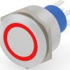 Vandal-proof pushbutton, 2 pole, silver, illuminated  (red), 3 A/250 VAC, mounting Ø 25.2 mm, IP67, 2-2317656-3