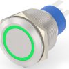 Vandal-proof pushbutton, 1 pole, silver, illuminated  (green), 5 A/250 V, mounting Ø 22.2 mm, IP67, 1-2213772-5