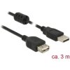 Delock 84886 Extension Cable USB 2.0 Type-A Male to Female 3.0m Blk Ferrite Core