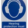 Znak nakazu, Polipropylenowe, Niebieski, biały, Hearing Protection Must Be Worn-Tekst Angielski, Tak Znak