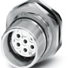 Socket, 6 pole, crimp connection, screw locking, straight, 1619849