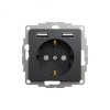 Gniazdo zasilające Schuko + podw gniazdo ład USB typ A 2,4A, czarny antr, Sedna Design i Elements SDD114052