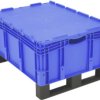 Pojemnik na sztaplowania,122l Hxdł.x szer 438x800x600mm, PP,podwójne dno,m. Płozy, m. Pokrywa,PP,trakcja 200 kg, niebies