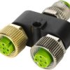 Adapter, 2 x M12 (5 pole, socket) to M12 (5 pole, plug), T-shape, 21433119500