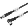 Sensor actuator cable, M8-cable plug, straight to M8-cable socket, angled, 3 pole, 0.6 m, PUR, black, 4 A, 1824580060