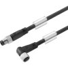 Sensor actuator cable, M8-cable plug, straight to M8-cable socket, angled, 3 pole, 1.5 m, PVC, black, 4 A, 1927170150