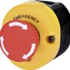 Kaseta z żółtym wierzchem i szarą podstawą, pojedyncza, napęd grzybkowy 40 mm zwolnienie przez obrót, Awaryjne zatrzymanie (Czer
