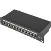 Patch panel 12 port 1U 10 ekranowany kat.5e czarny LANBERG PPF5-9012-B