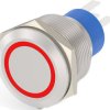 Vandal-proof pushbutton switch, 1 pole, silver, illuminated  (red), 5 A/250 V, mounting Ø 22.2 mm, IP67, 2-2213772-7