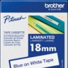 TZE-243 Laminated labelling tape, blue on white, 18 mm