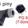 Kątowe złącze czujnika 4 piny; żeńskie M12; PG9