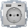 B.x Gniazdo z uziemieniem SCHUKO z ładowarką USB A+C 2.4/3.0 A samozaciski alu mat 48041404 HAGER