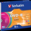 43557 Verbatim DVD-R 4.7 GB, colour, slim case pack of 5
