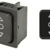 Rocker switch, black, 2 pole, (On)-Off-(On), pushbutton (changeover switch), 6 (4) A/250 VAC, IP40, unlit, printed, 1839.1407
