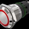 Vandal-proof pushbutton, silver, illuminated  (red), mounting Ø 19 mm, IP65/IP67, 82-5152.1113