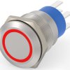 Vandal-proof pushbutton, 2 pole, silver, illuminated  (red), 5 A/250 VAC, mounting Ø 19.2 mm, IP67, 4-2213764-7