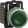 Pushbutton, for universal LED, illuminable, 1 Form A (N/O) + 1 Form B (N/C), waistband round, green, front ring light gray, moun