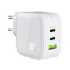 Green Cell Biała Ładowarka sieciowa 65W GaN GC PowerGan do Laptopa, MacBooka, Telefonu, Tabletu, Nintendo Switch - 2x USB-C, 1x