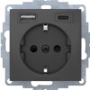 B.x Gniazdo z uziemieniem SCHUKO z ładowarką USB A +C 2.4/3.0 A samozaciski antracyt mat 48041606 HAGER