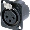 Gniazdo XLR z kołnierzem Neutrik NC3FD-LX-B, 3-pin, 16 A, czarne