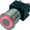 Vandal-proof pushbutton switch, 2 pole, silver, illuminated  (red), 12 A/250 V, mounting Ø 22.1 mm, IP65, 1241.6834.1121000