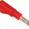Wtyk bananowy; 4mm; 25.450.1; czerwony; bezpieczny; 56mm; wtykany (gniazdo bananowe 4mm); lutowany; 32A; 600V; mosiądz niklowany