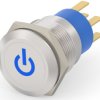 Vandal-proof pushbutton switch, 2 pole, silver, illuminated  (blue), 0.4 A/250 VAC, mounting Ø 19.2 mm, IP67, 7-2213766-8