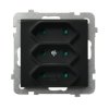 Sonata Gniazdo potrójne EURO z przesłonami torów prądowych czarny metalik GP-3RP/m/33