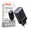 LAD.SIEC. GAN 2X USB-C 45W CZARNY TCH-12