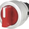 Toggle switch, 2 switching positions, illuminable, latching, waistband round, red/white, front ring silver, 90°, mounting Ø 30.5