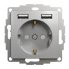 SEDNA DESIGN & ELEMENTS Gniazdo pojedyncze z uziemieniem schuko z USB A+A 2,4A srebrne aluminium SDD113052 SCHNEIDER ELECTRIC