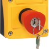 Surface mount housing, 1 emergency stop pushbutton red with key, 2 Form B (N/C), latching, LBX11202