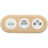 Gniazdo Ethernet Cat6 x2 + Gniazdo elektryczne + Gniazdo TV/SAT białe z ramką potrójną jasne drewno, montaż podtynkowy, Ceramic