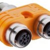 Adapter, 2 x M8 (5 pole, socket) to M12 (5 pole, plug), T-shape, 51645