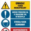 ZNAK - OI011 Teren budowy, Uwaga! teren niebezpieczny, Goście proszeni są o zgłoszenie sie w recepcji, Stosuj kas 70 x 105 cm FN