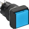 Pushbutton, illuminable, groping, 1 Form C (NO/NC), waistband square, blue, front ring black, mounting Ø 16 mm, XB6ECA61P