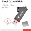 USB stick, 1000 GB, USB-A/USB-C, USB 3.2, metallic gray, Verbatim 32043
