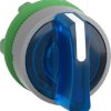 Toggle switch, 3 positions, illuminable, latching, waistband round, blue, front ring gray, 45°, mounting Ø 22 mm, ZB5AK1363C0