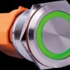 BUTTON22A-L-GR Steel pushbutton, latching, Ø25, 3 A, green