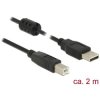 Delock 84897 USB 2.0 Type-A to Type-B Cable 2.0m Black with Ferrite Core