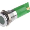 Lampka kontrolna do montażu panelowego 12V dc, zielona 14mm LED Chrom Końcówka lutownicza RS PRO