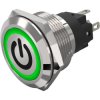 Vandal-proof pushbutton switch, silver, illuminated (green), 3 A/240 V, 22 mm, IP65/IP67, 82-10-002257